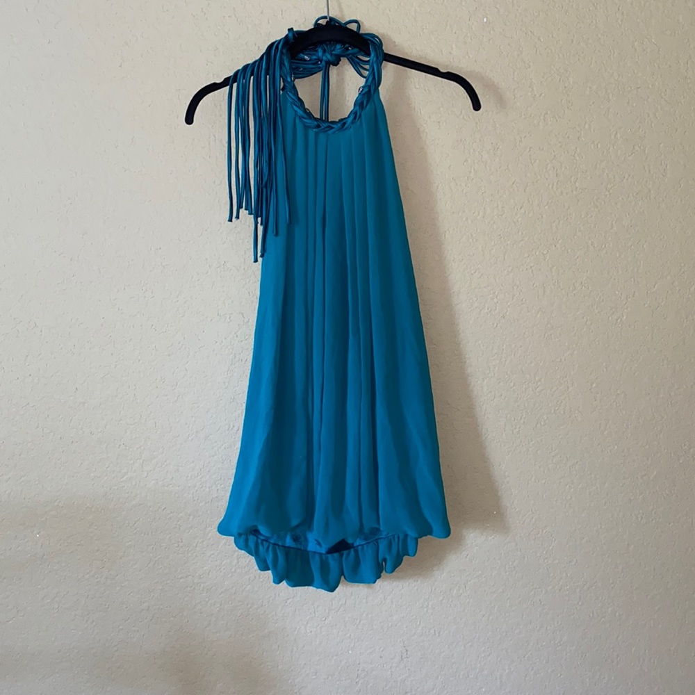 Teal Braided Rope Style Halter Dress